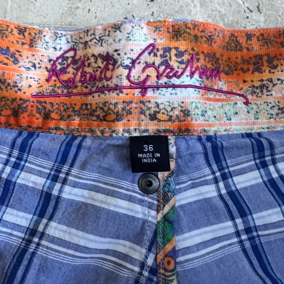 Robert Graham Blue Plaid Embroidered Ocean Waves Shorts Size 36 - Picture 5 of 9